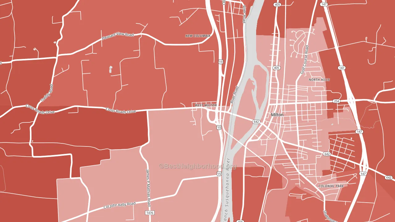 West Milton, PA block-group political-lean map