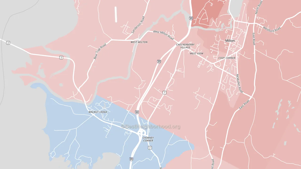 West Milton, VT block-group political-lean map