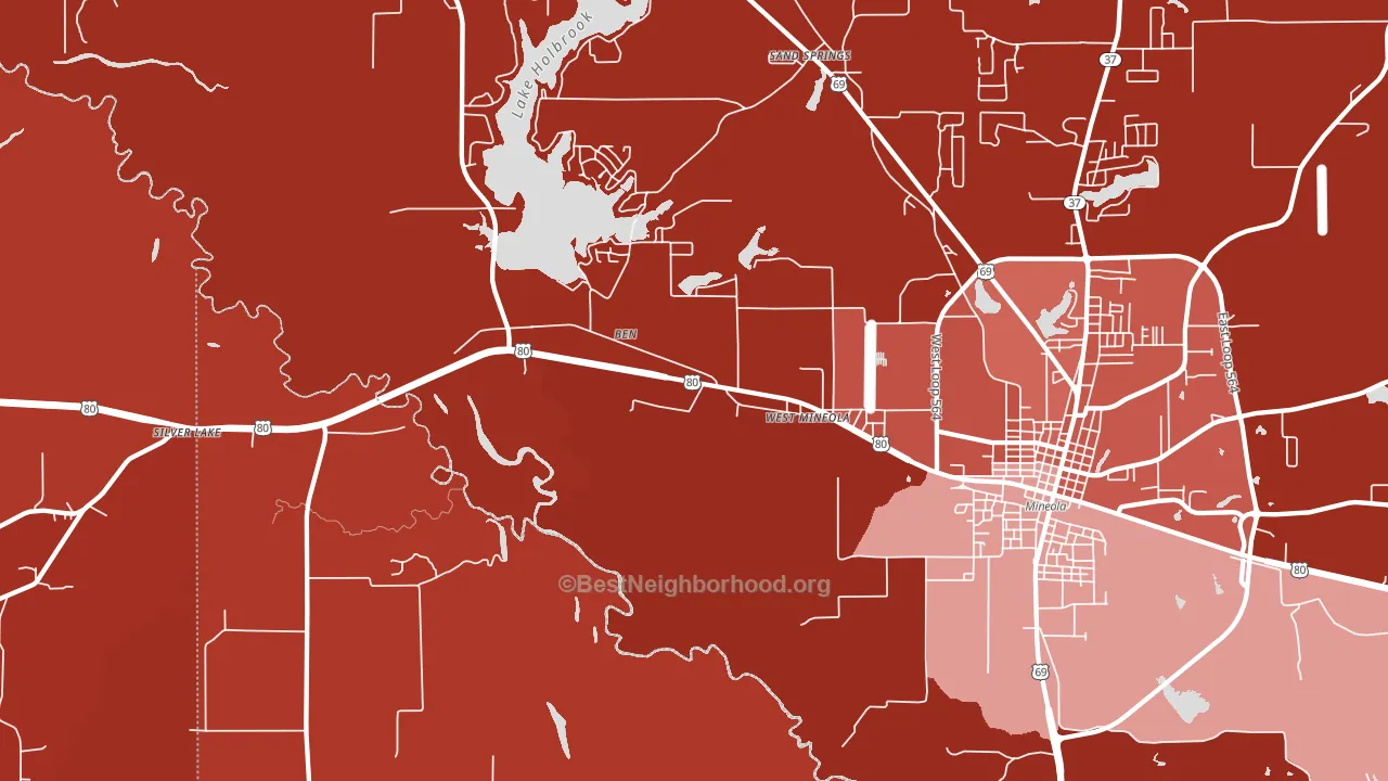 West Mineola, TX block-group political-lean map