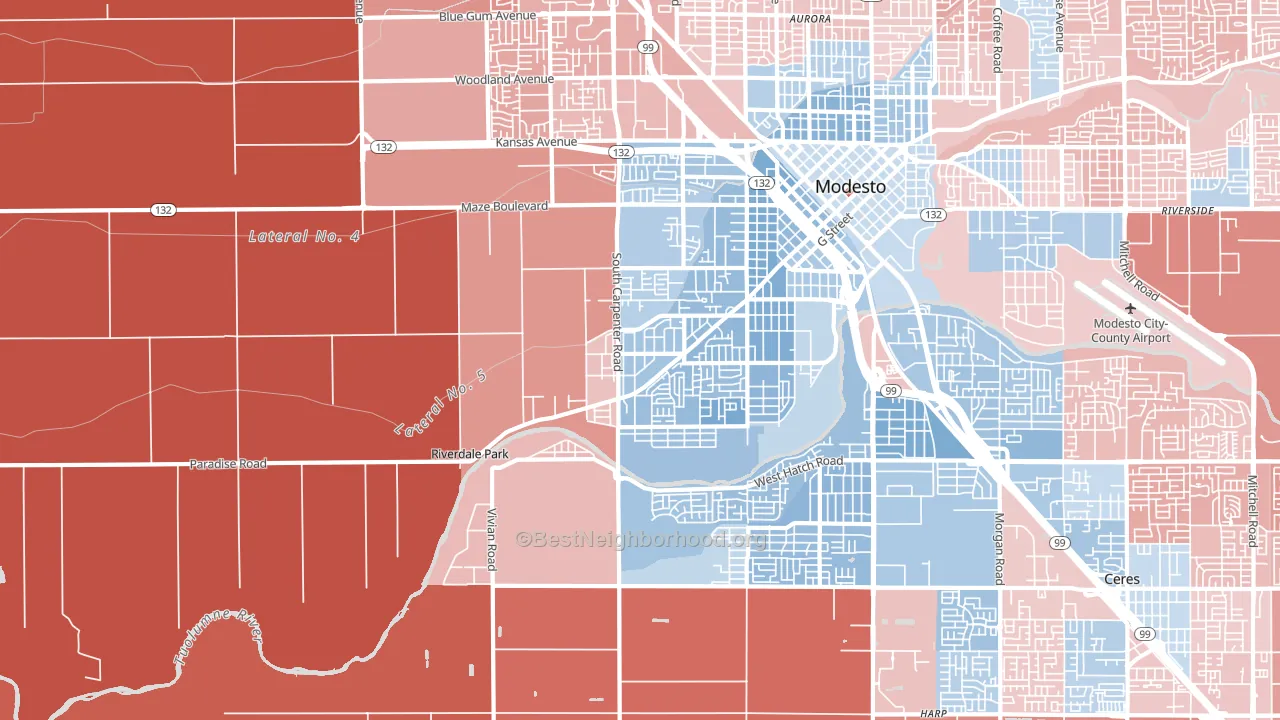 West Modesto, Modesto, CA block-group political-lean map