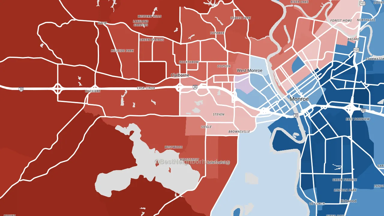 West Monroe, LA block-group political-lean map