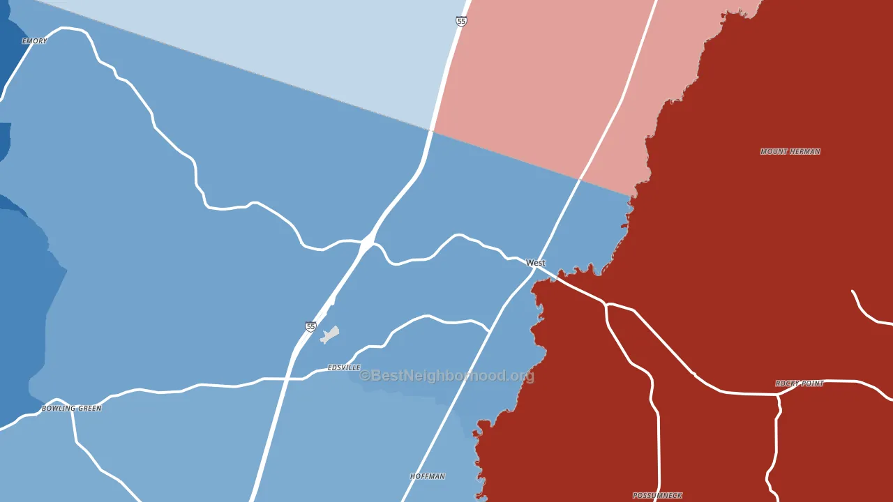 West, MS block-group political-lean map