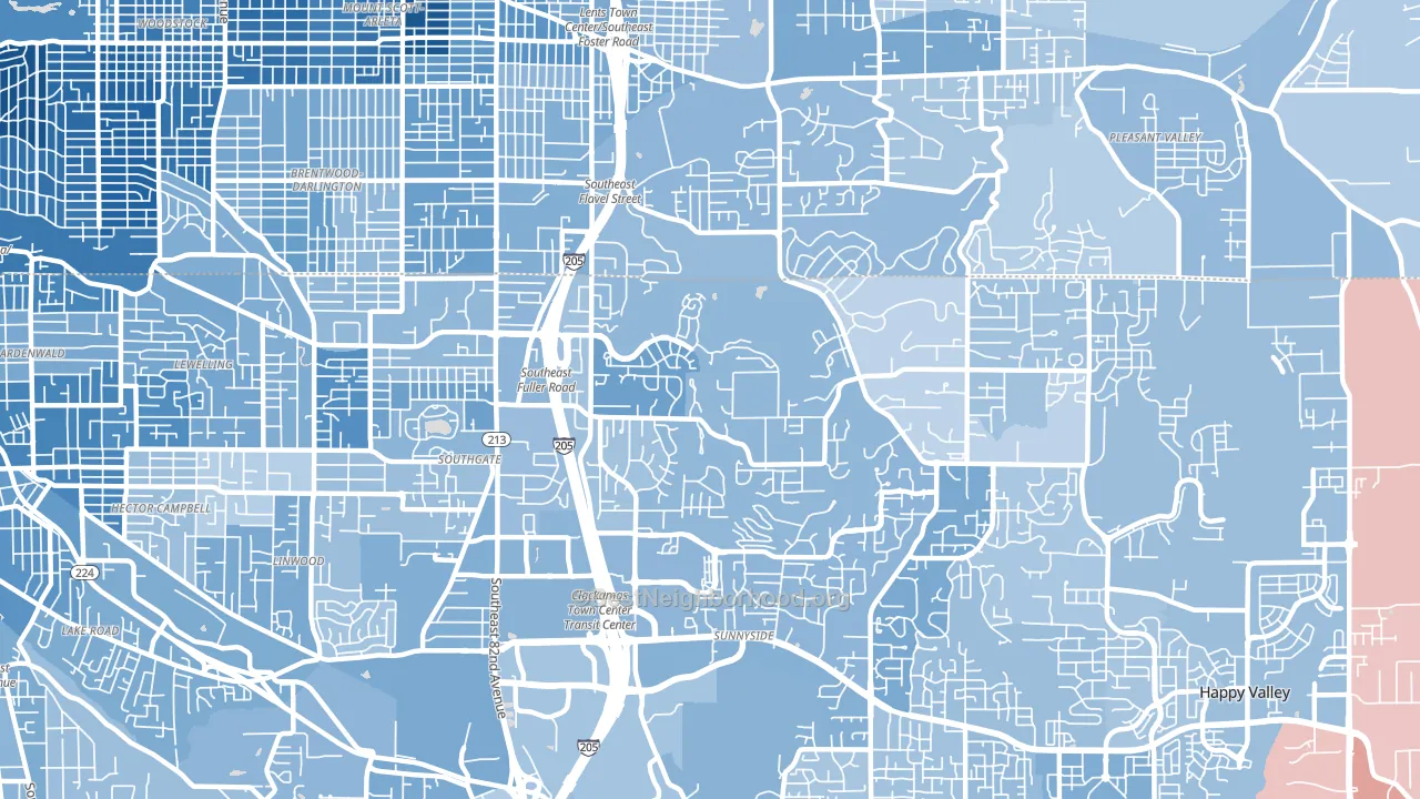 West Mt. Scott, Happy Valley, OR block-group political-lean map