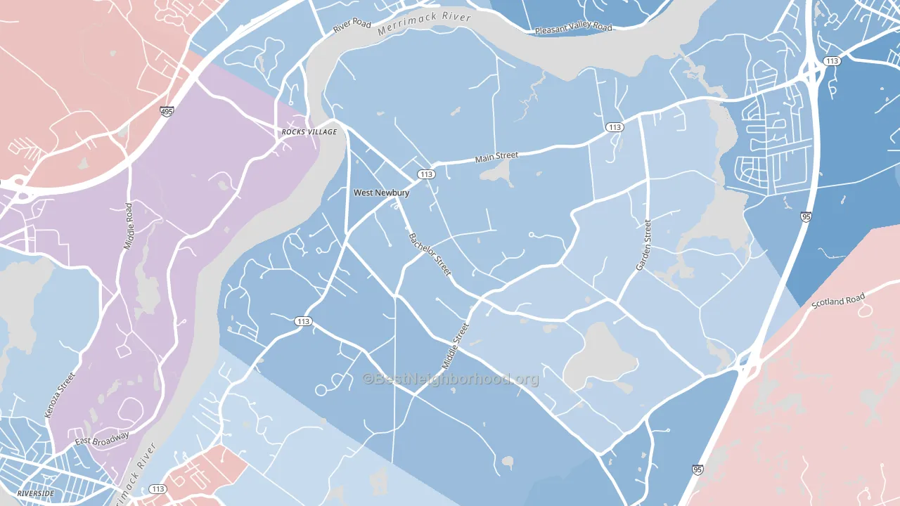 West Newbury, MA block-group political-lean map