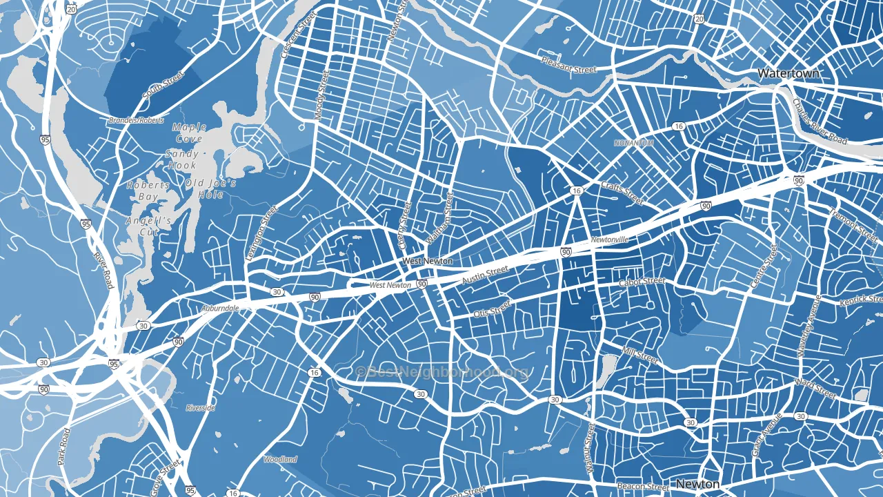 West Newton, Newton, MA block-group political-lean map