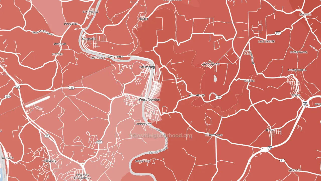 West Newton, PA block-group political-lean map