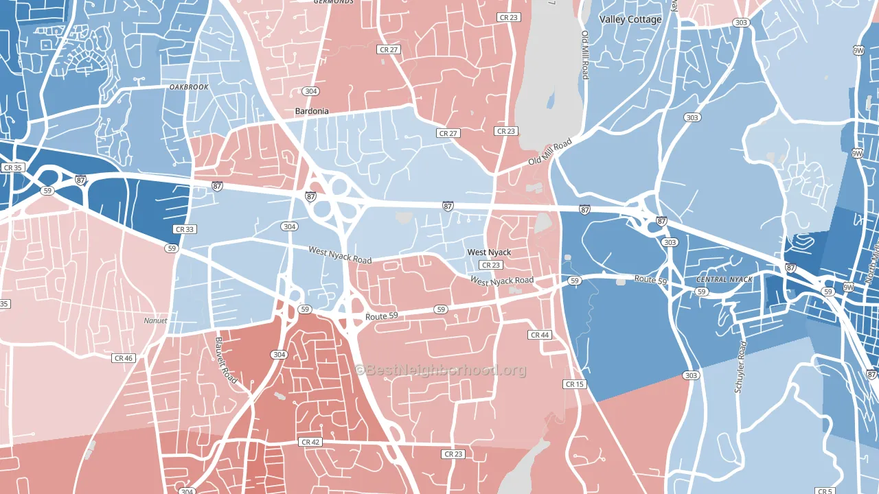 West Nyack, NY block-group political-lean map