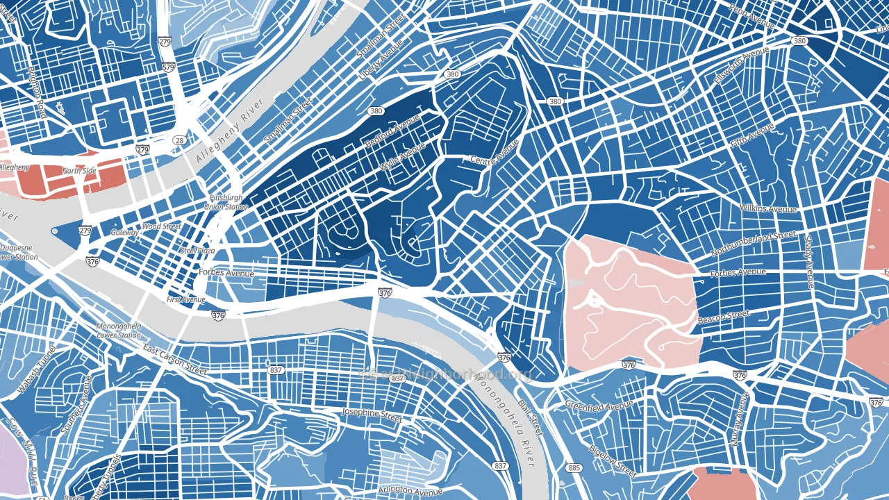 West Oakland, Pittsburgh, PA block-group political-lean map