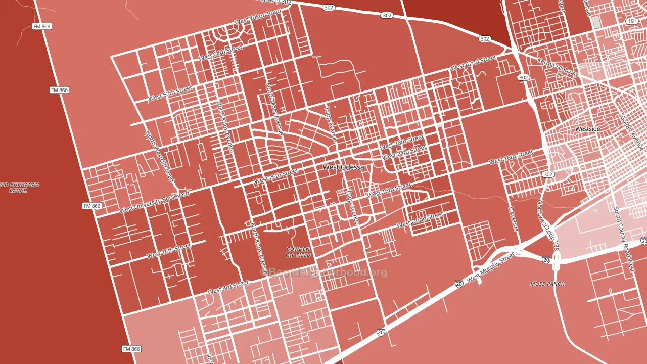 West Odessa, TX block-group political-lean map