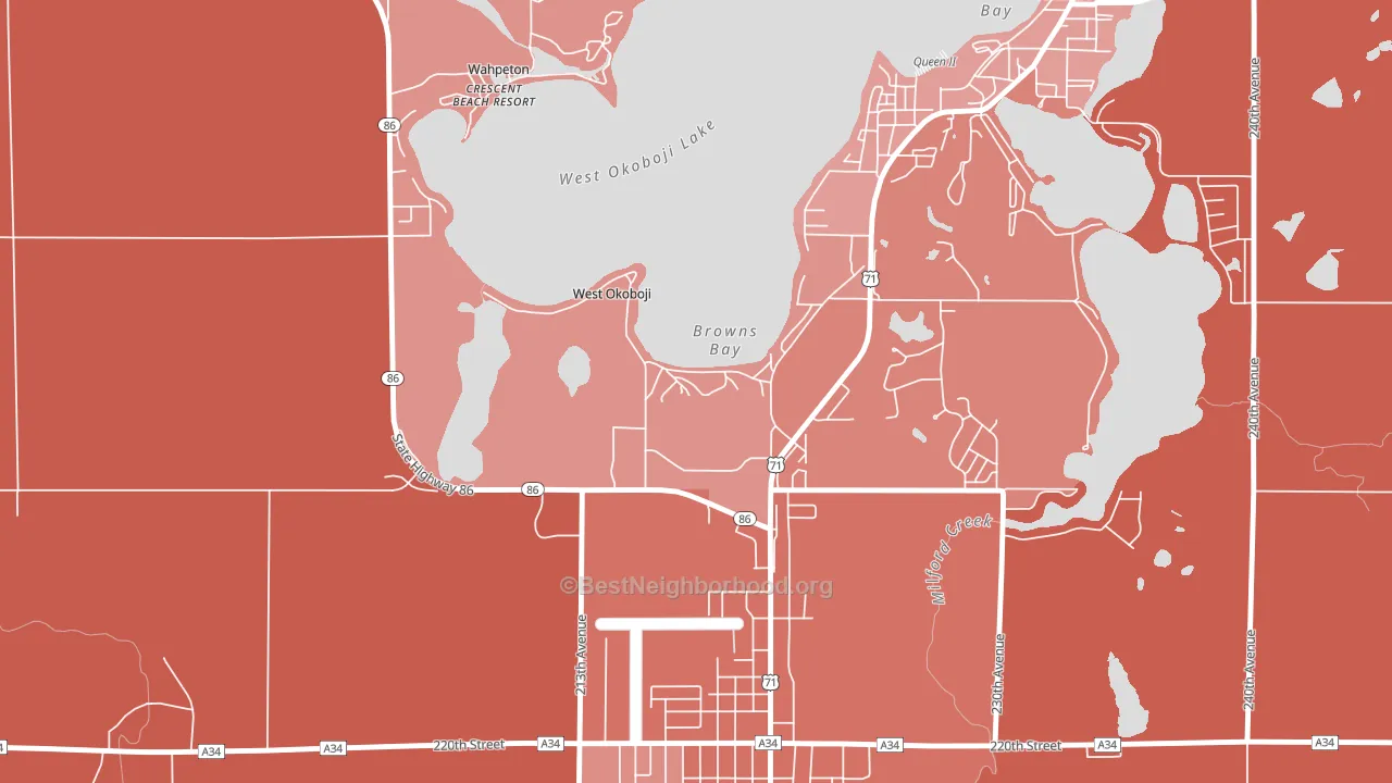 West Okoboji, IA block-group political-lean map