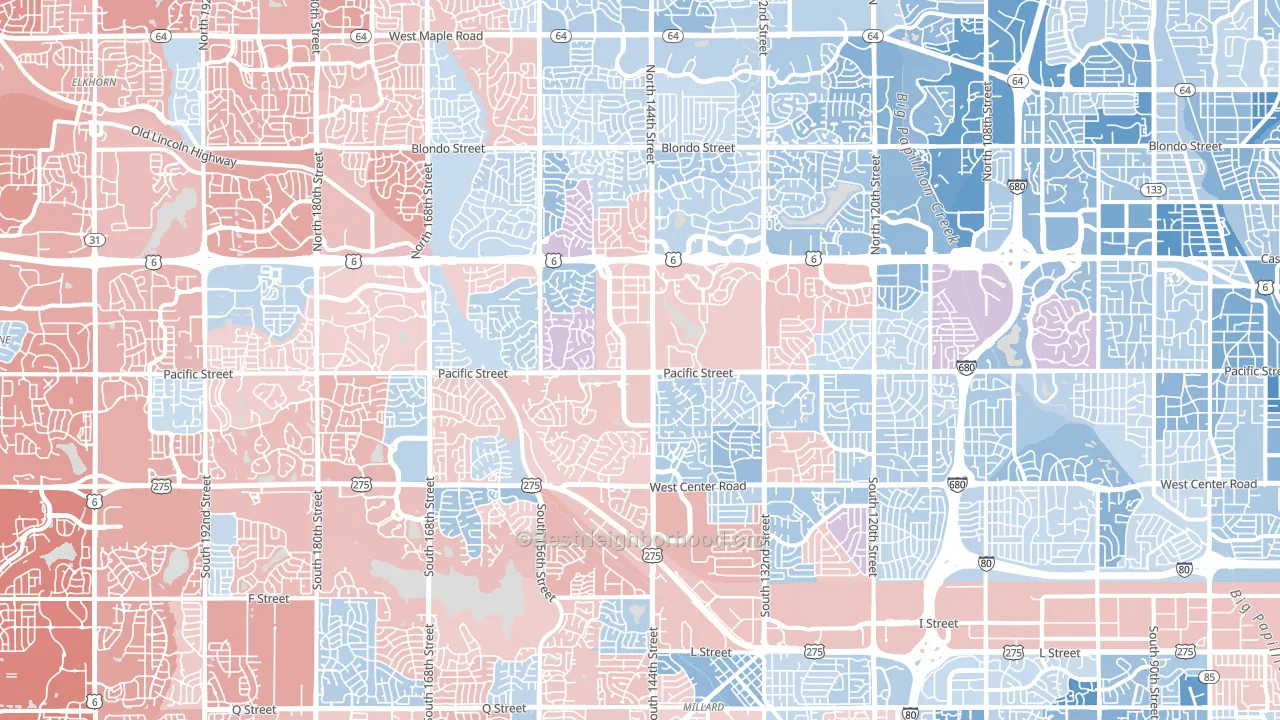 West Omaha, Omaha, NE block-group political-lean map
