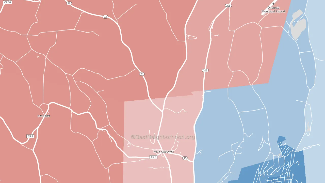 West Oneonta, NY block-group political-lean map