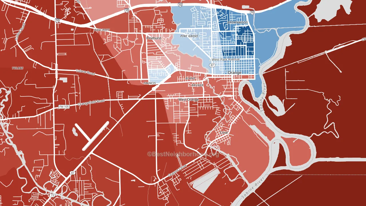 West Orange, TX block-group political-lean map