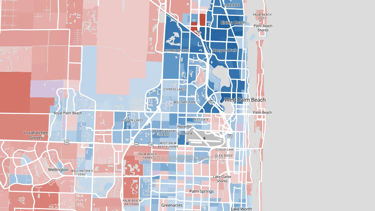West Palm Beach, FL block-group political-lean map