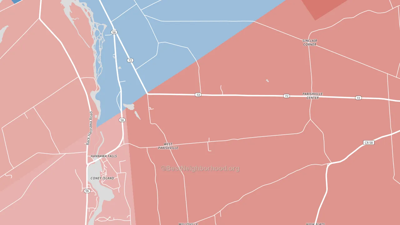 West Parishville, NY block-group political-lean map