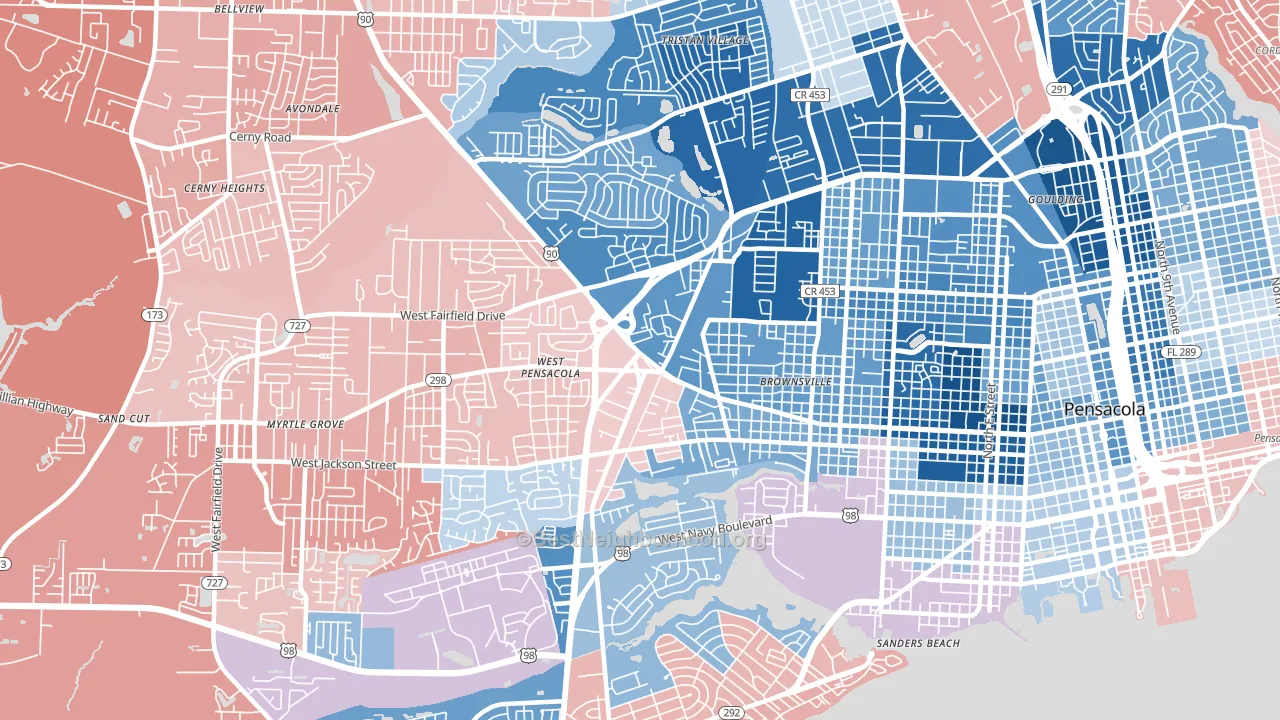 West Pensacola, FL block-group political-lean map