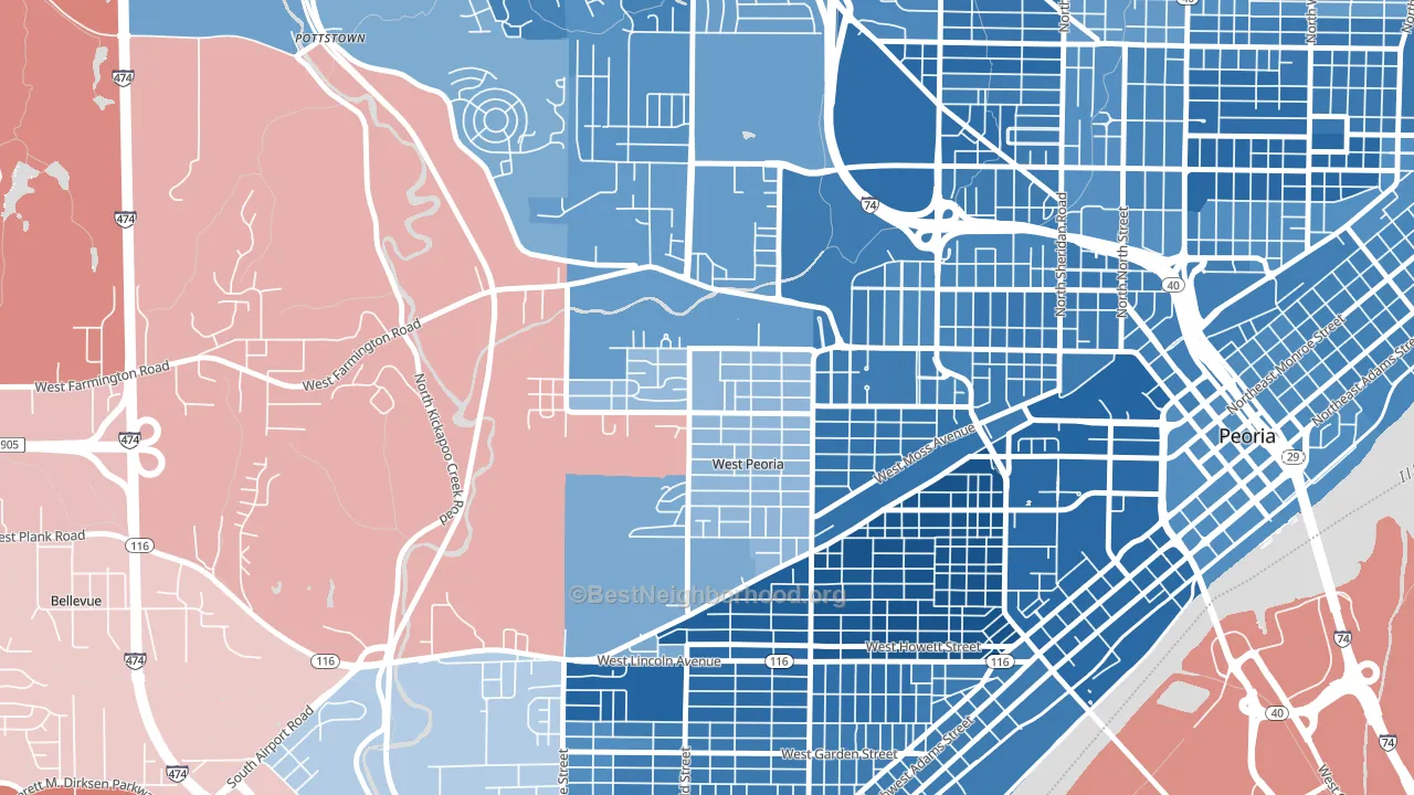 West Peoria, IL block-group political-lean map