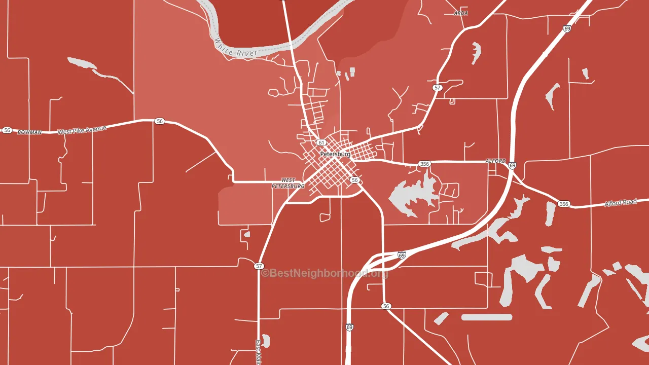 West Petersburg, IN block-group political-lean map