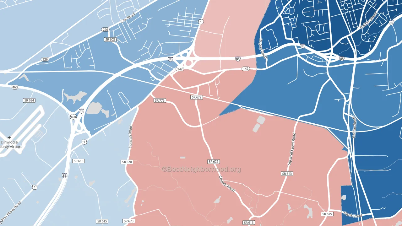 West Petersburg, VA block-group political-lean map