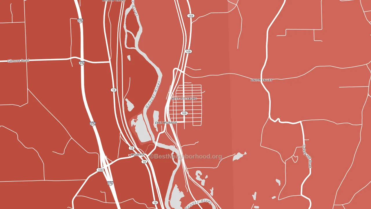 West Pittsburg, PA block-group political-lean map