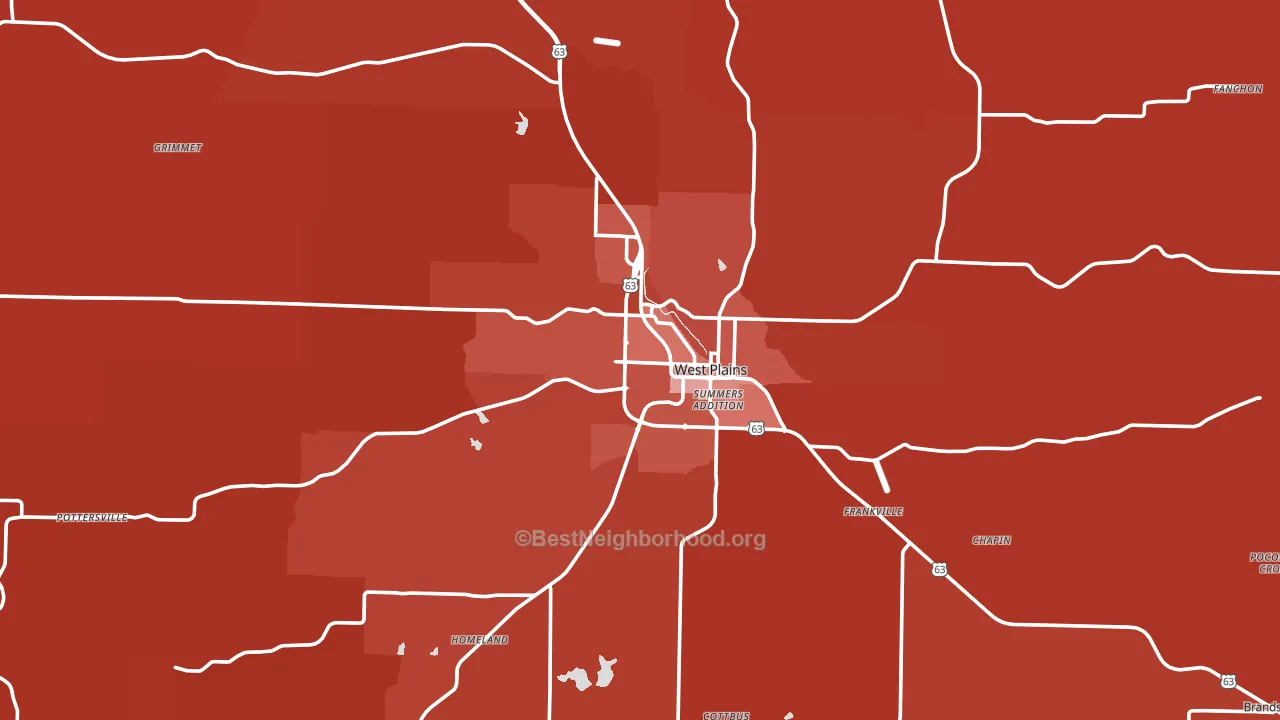 West Plains, MO block-group political-lean map