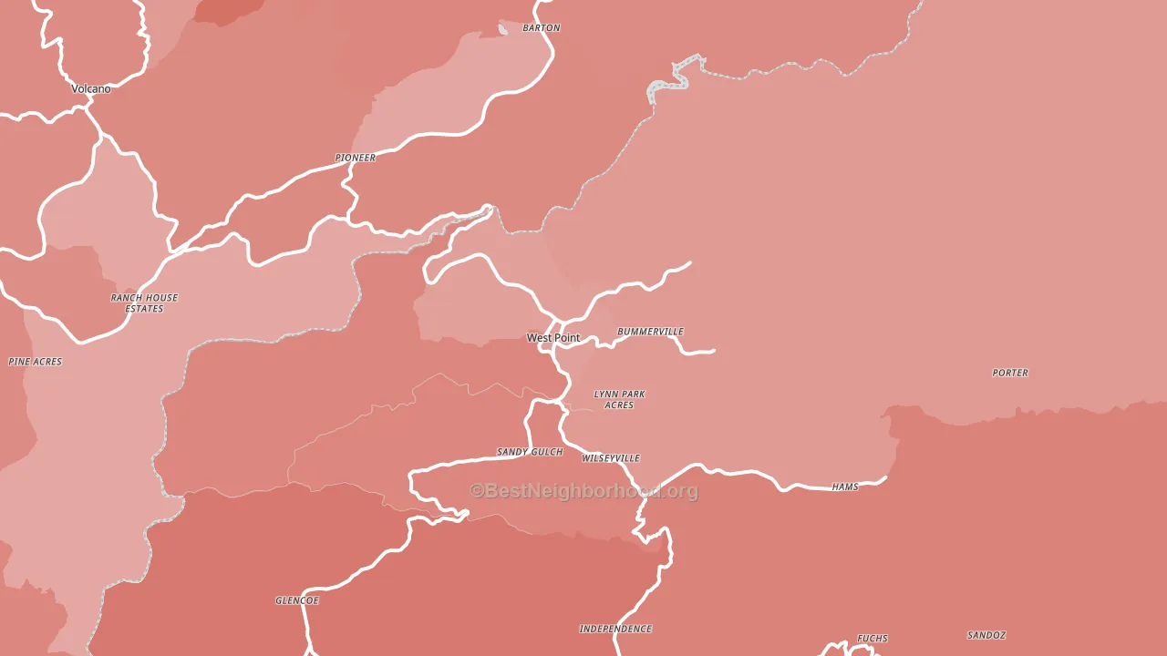 West Point, CA block-group political-lean map