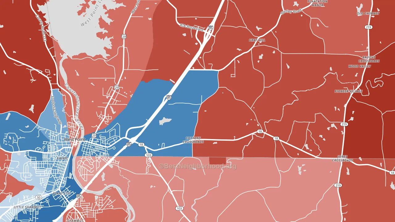West Point, GA block-group political-lean map
