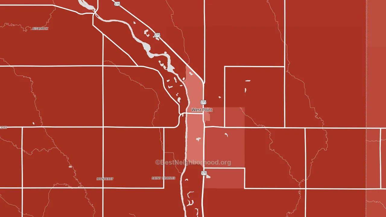 West Point, NE block-group political-lean map