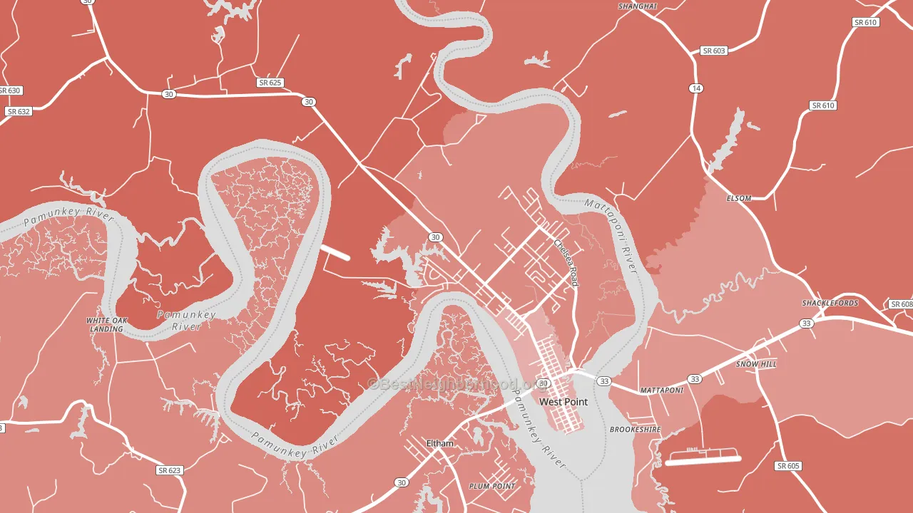 West Point, VA block-group political-lean map