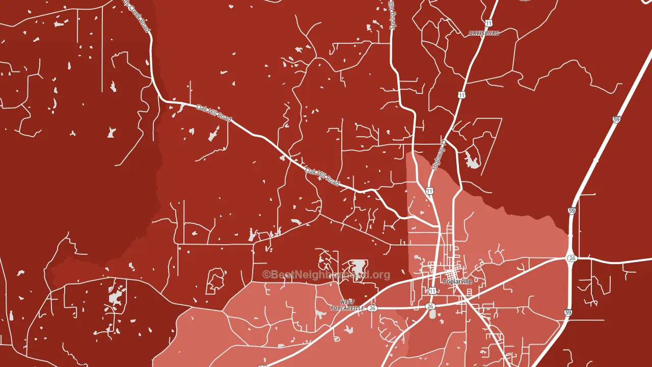 West Poplarville, MS block-group political-lean map