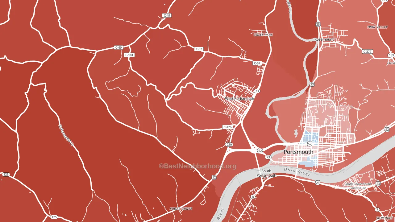 West Portsmouth, OH block-group political-lean map