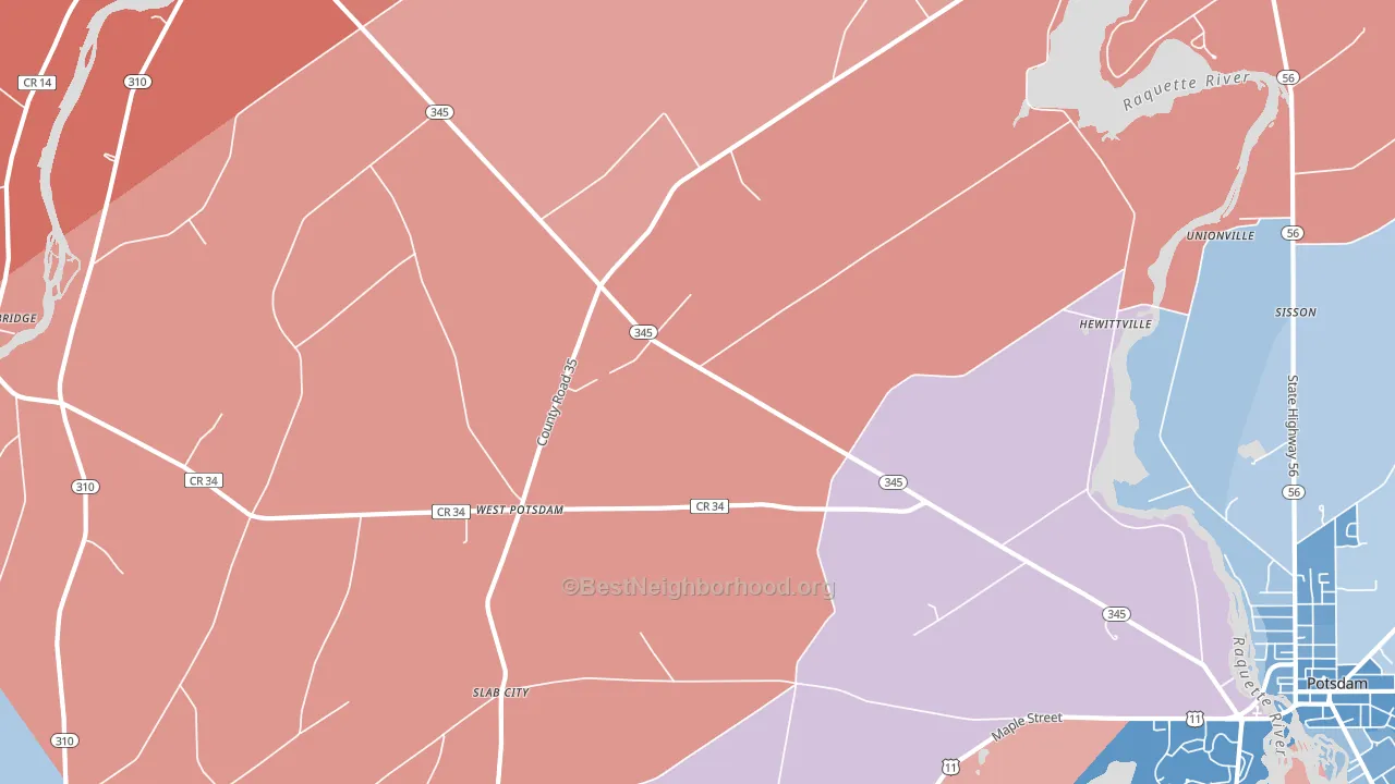 West Potsdam, NY block-group political-lean map