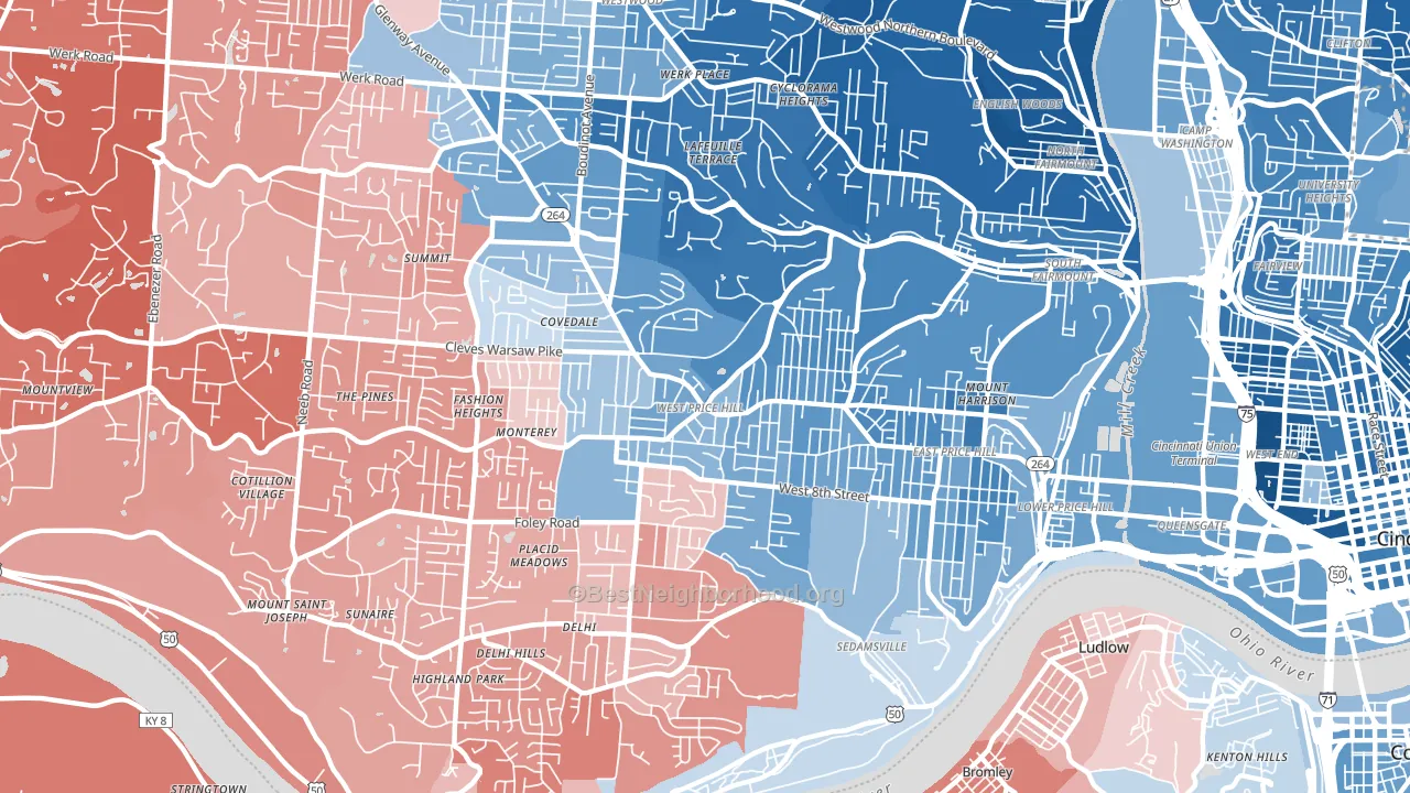 West Price Hill, Cincinnati, OH block-group political-lean map