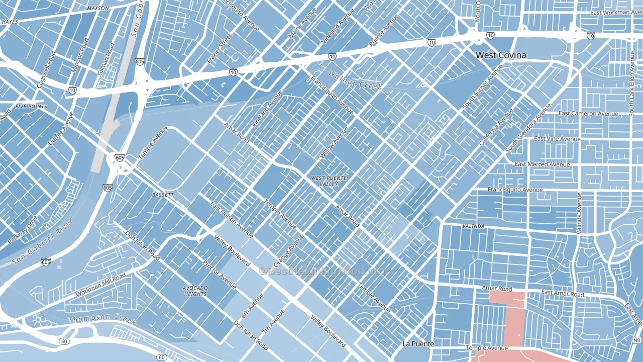 West Puente Valley, CA block-group political-lean map