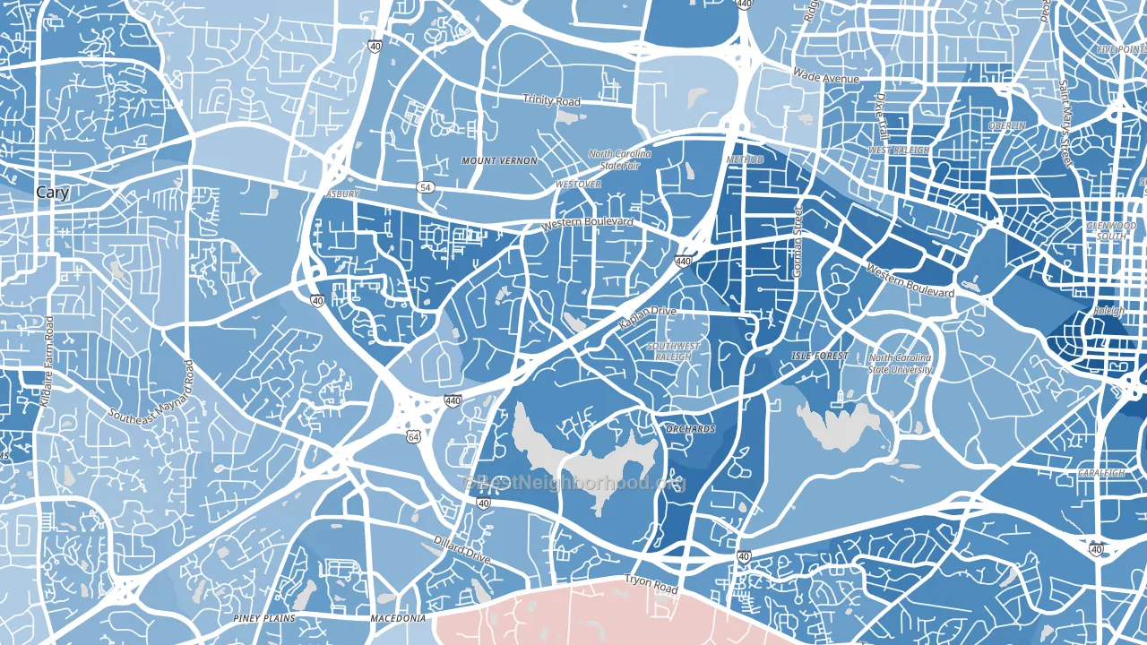 West, Raleigh, NC block-group political-lean map