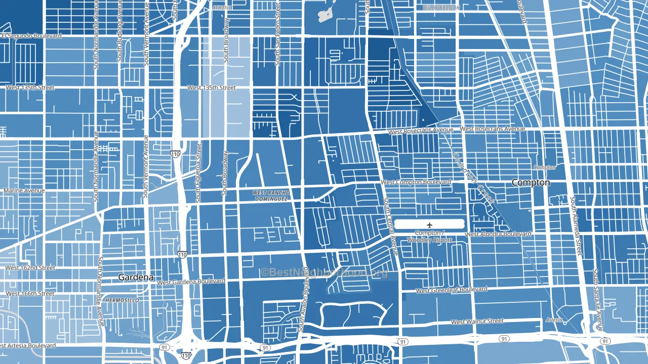 West Rancho Domingues, Compton, CA block-group political-lean map