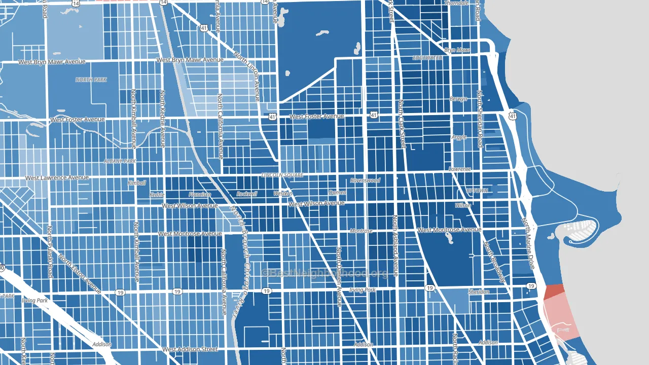 West Ravenswood, Chicago, IL block-group political-lean map
