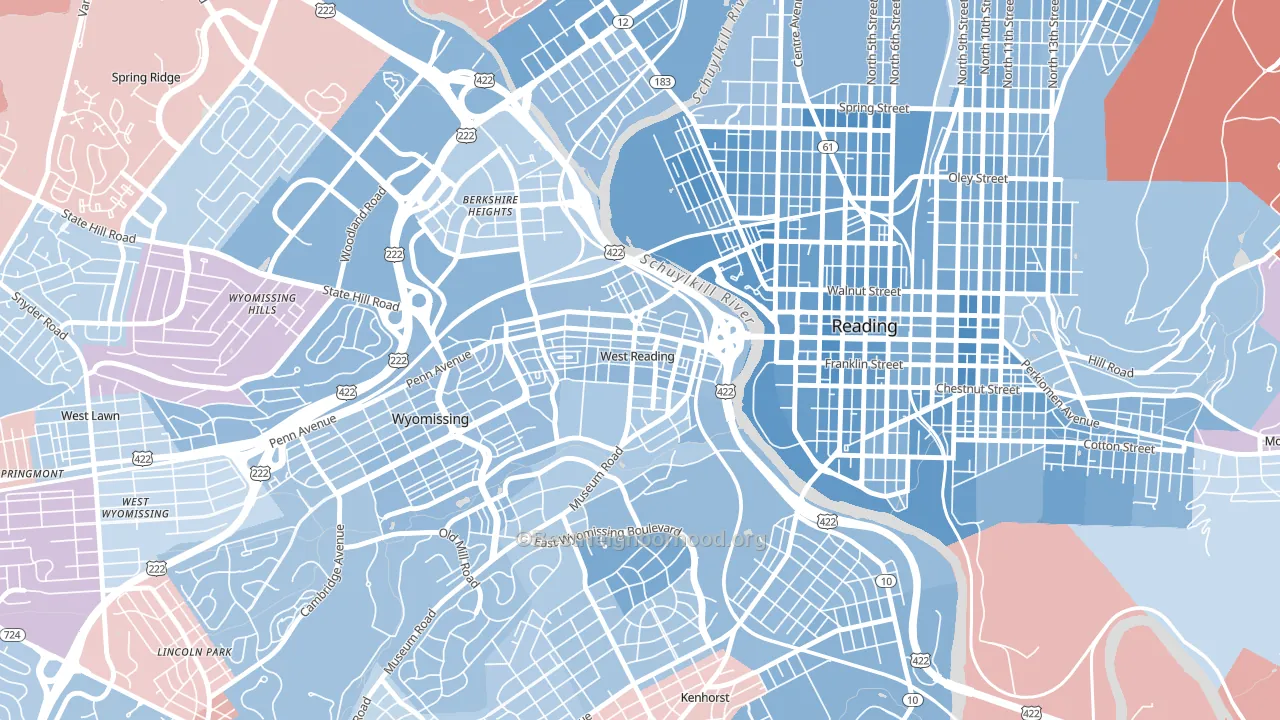 West Reading, PA block-group political-lean map
