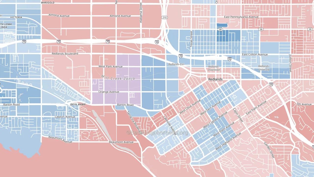 West Redlands, Redlands, CA block-group political-lean map