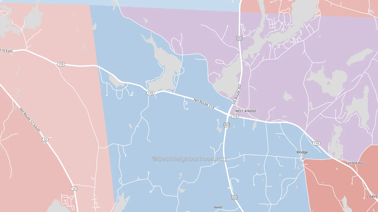 West Rindge, NH block-group political-lean map