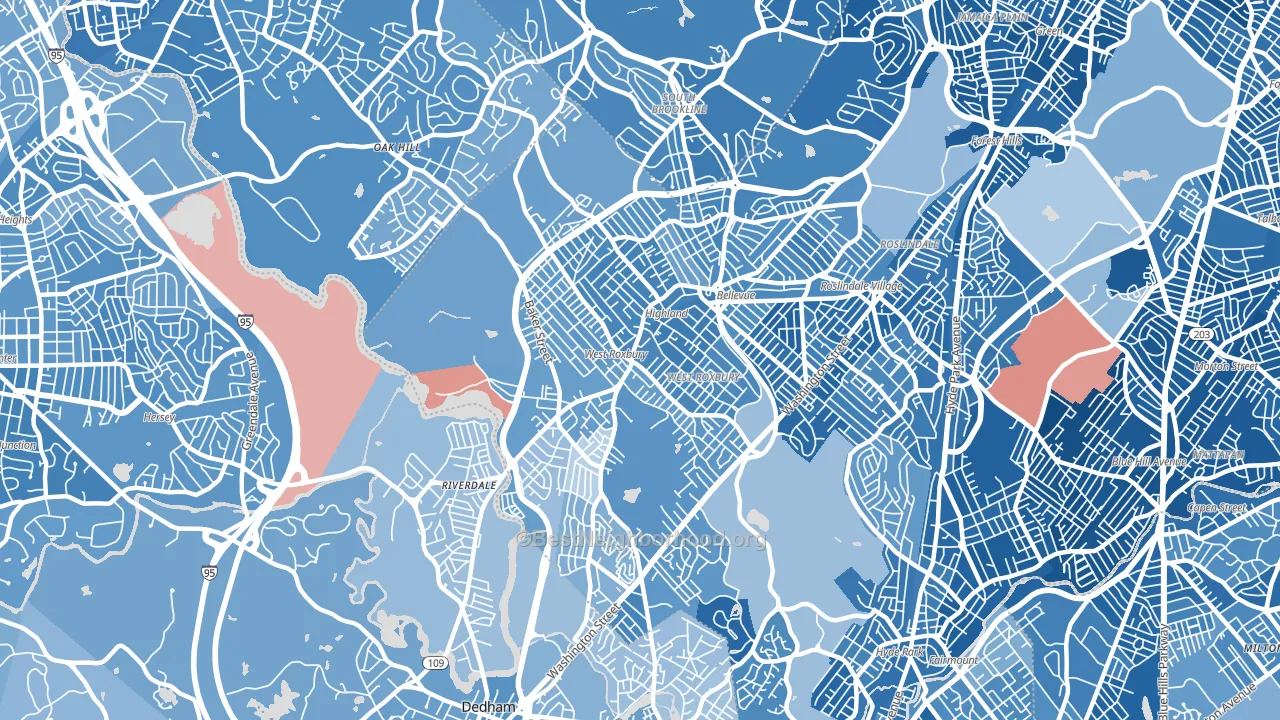 West Roxbury, MA block-group political-lean map