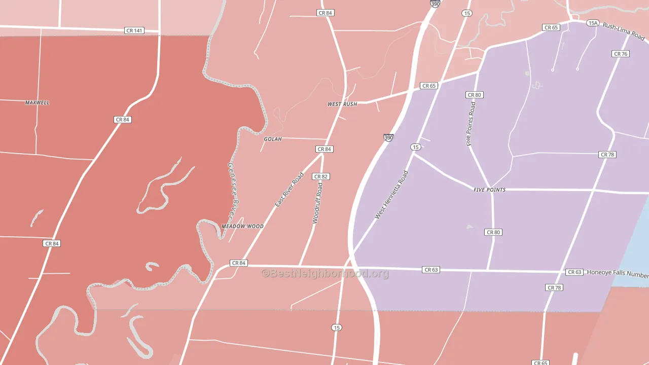 West Rush, NY block-group political-lean map