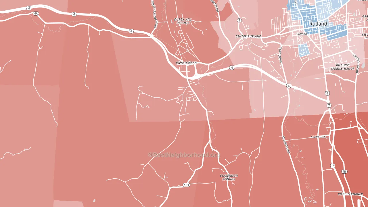 West Rutland, VT block-group political-lean map
