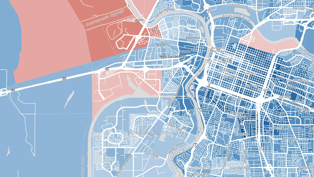 West Sacramento, CA block-group political-lean map