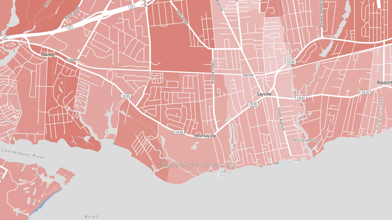 West Sayville, NY block-group political-lean map