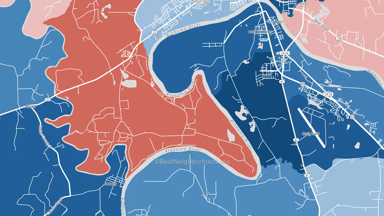 West Selmont, AL block-group political-lean map