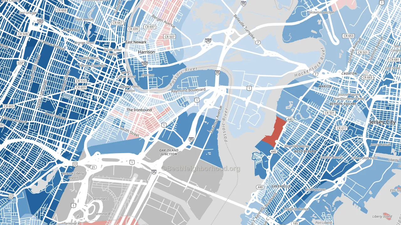 West Side, Newark, NJ block-group political-lean map
