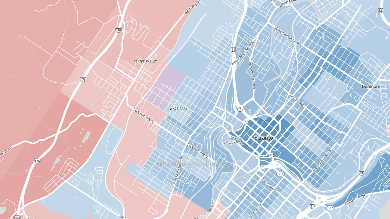 West Side, Scranton, PA block-group political-lean map