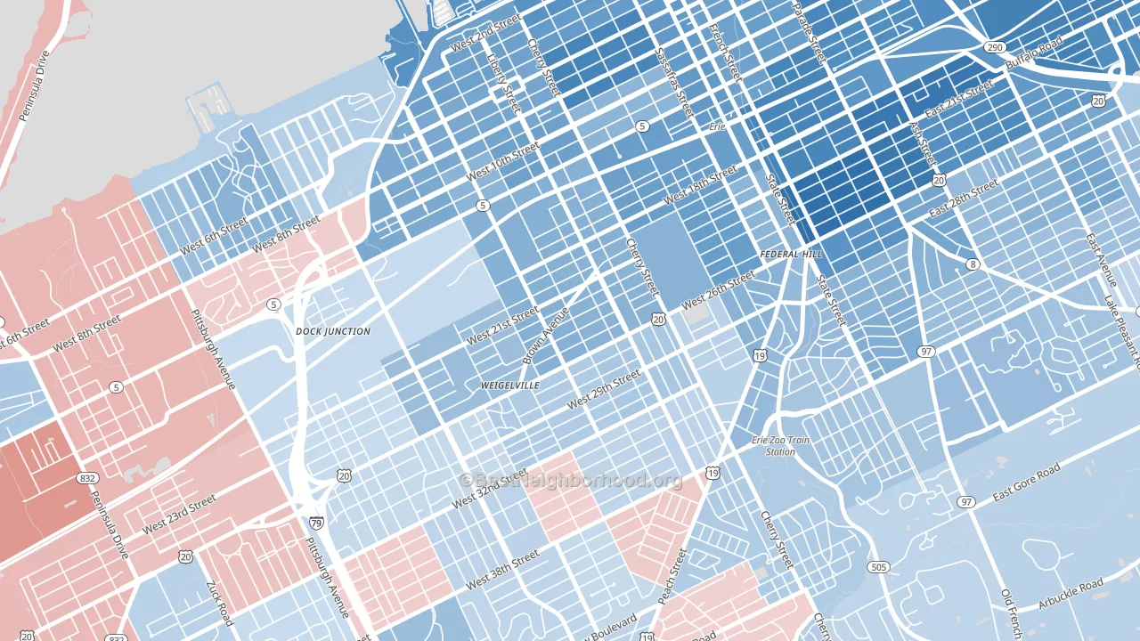 West Side Squires, Erie, PA block-group political-lean map