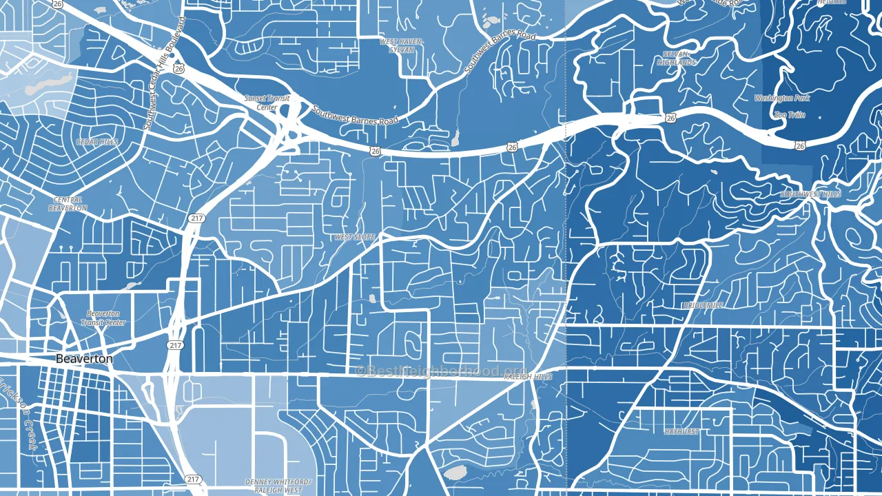 West Slope, Beaverton, OR block-group political-lean map